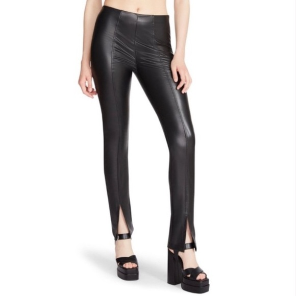 Steve Madden Anastasia Legging Split Bottom Hem Black Faux Leather New with Tags - Picture 8 of 11